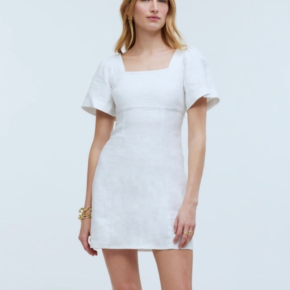 Madewell Dresses & Skirts - Madewell Square-Neck Mini Dress 100% Linen White Size 0 NWT